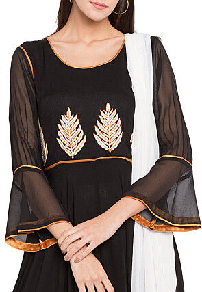 Embroidered Cotton Asymmetic Suit in Black