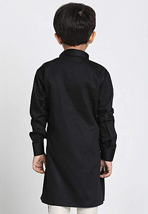 Embroidered Cotton Asymmetric Kurta in Black