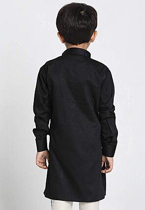 Embroidered Cotton Asymmetric Kurta in Black