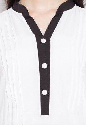 Embroidered Cotton Asymmetric Kurta in Off White