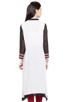 Embroidered Cotton Asymmetric Kurta in Off White