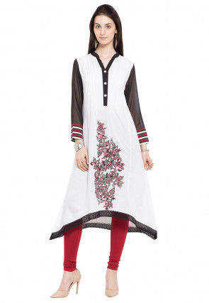 Embroidered Cotton Asymmetric Kurta in Off White