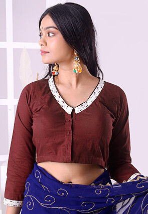 Embroidered Cotton Blouse in Maroon