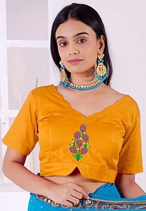 Embroidered Cotton Blouse in Mustard