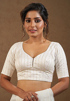Embroidered Cotton Blouse in Off White