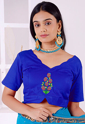 Embroidered Cotton Blouse in Royal Blue