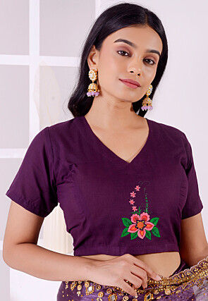 Embroidered Cotton Blouse in Violet