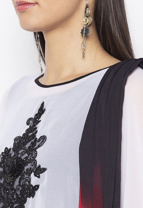 Embroidered Cotton Cape Style Pakistani Suit in Black