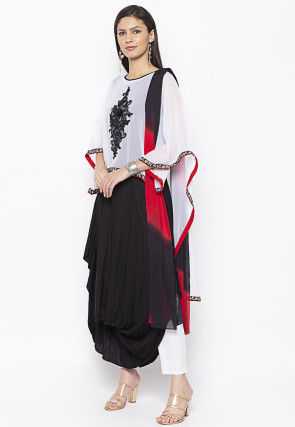 Embroidered Cotton Cape Style Pakistani Suit in Black
