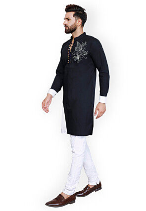 Embroidered Cotton Dhoti Kurta in Black