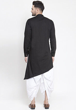 Embroidered Cotton Dhoti Kurta in Black