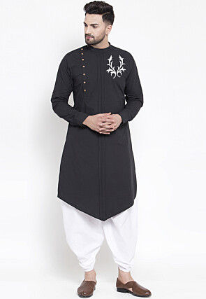 Embroidered Cotton Dhoti Kurta in Black