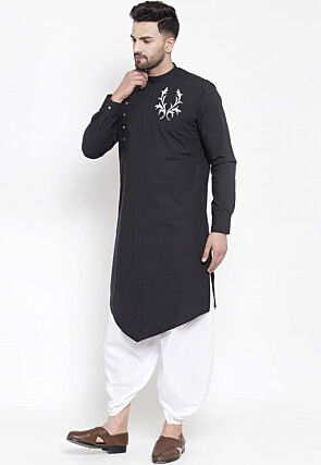 Embroidered Cotton Dhoti Kurta in Black
