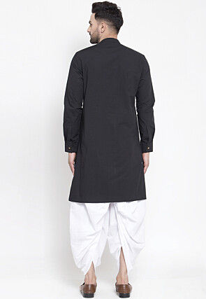 Embroidered Cotton Dhoti Kurta in Black