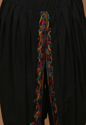 Embroidered Cotton Dhoti Pant in Black