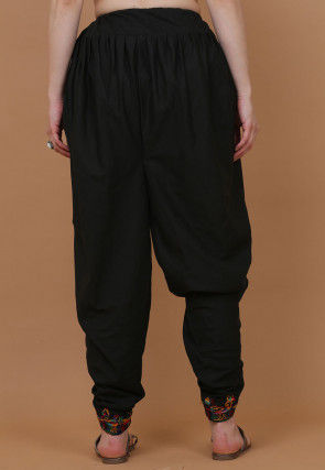 Embroidered Cotton Dhoti Pant in Black