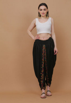 Embroidered Cotton Dhoti Pant in Black