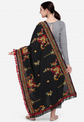 Aari Embroidered Cotton Stole in Black