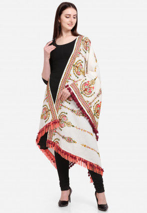 Aari Embroidered Cotton Stole in Off White