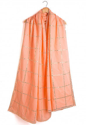 Embroidered Cotton Dupatta in Peach