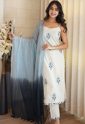 Embroidered Cotton Flex Pakistani Suit in White
