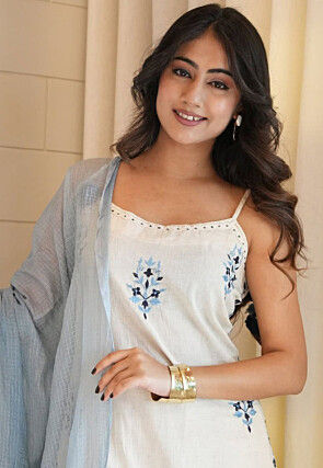 Embroidered Cotton Flex Pakistani Suit in White