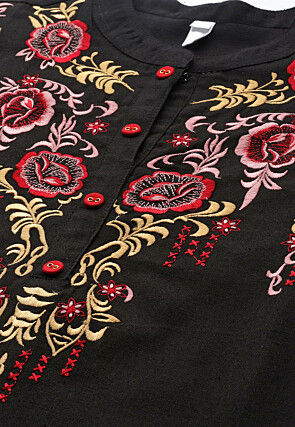 Embroidered Cotton Flex Top in Black
