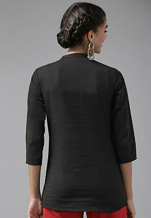 Embroidered Cotton Flex Top in Black