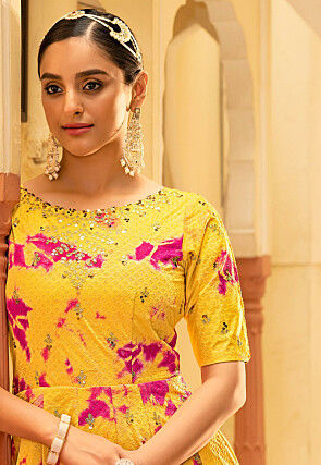 Shibori Printed Cotton Gown in Yellow