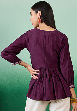 Embroidered Cotton Jacquard Top in Violet
