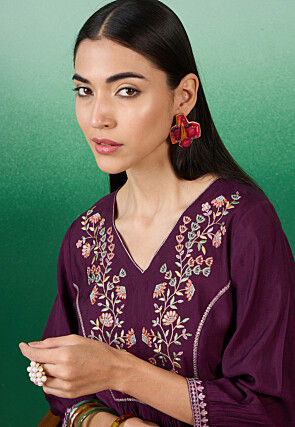 Embroidered Cotton Jacquard Top in Violet