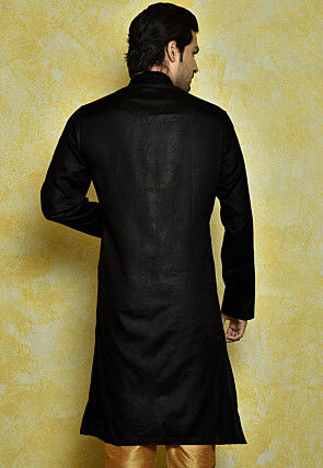 Embroidered Cotton Kurta in Black