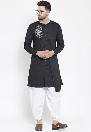 Embroidered Cotton Kurta in Black
