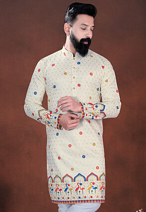 Embroidered Cotton Kurta in Cream