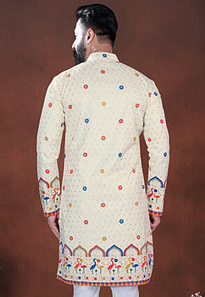 Embroidered Cotton Kurta in Cream