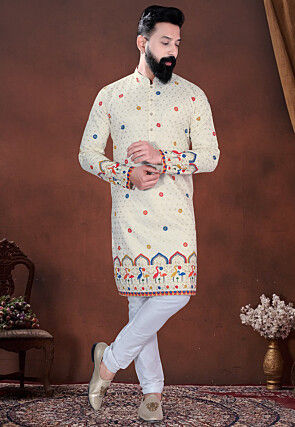 Embroidered Cotton Kurta in Cream