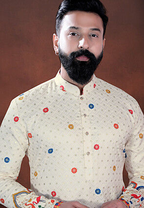 Embroidered Cotton Kurta in Cream