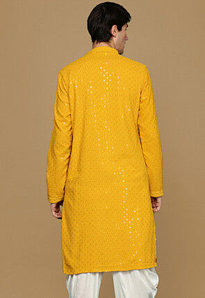 Embroidered Cotton Kurta in Mustard