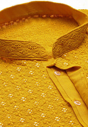 Embroidered Cotton Kurta in Mustard
