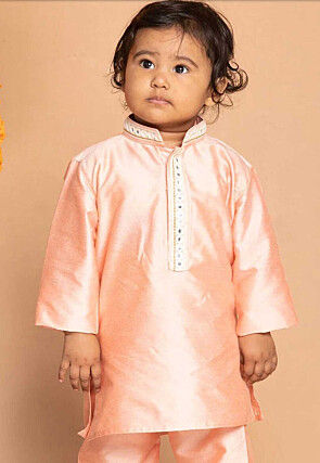 Embroidered Cotton Kurta in Peach