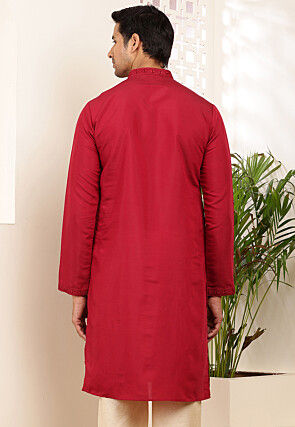 Embroidered Cotton Kurta in Red
