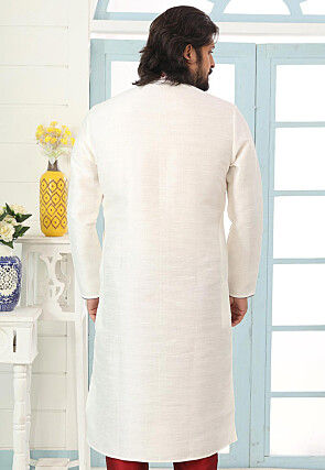Embroidered Cotton Kurta in White