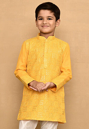 Embroidered Cotton Kurta in Yellow