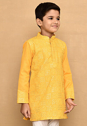 Embroidered Cotton Kurta in Yellow