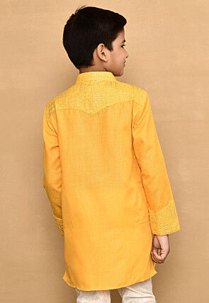 Embroidered Cotton Kurta in Yellow