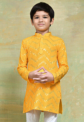 Embroidered Cotton Kurta in Yellow