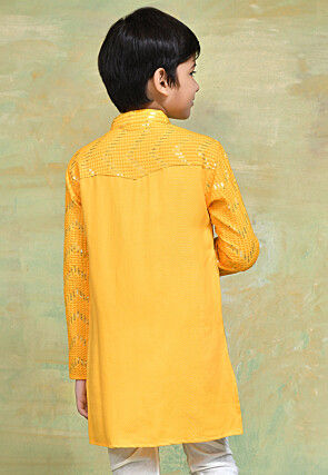 Embroidered Cotton Kurta in Yellow