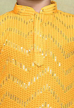 Embroidered Cotton Kurta in Yellow