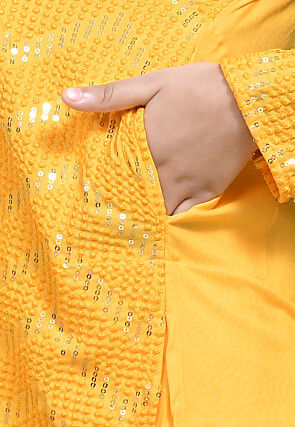 Embroidered Cotton Kurta in Yellow
