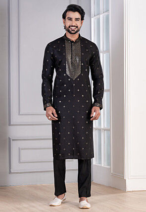 Black Kurta Pajama With Jutti Men's Black Kurta Pajama: Buy Latest